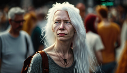 Obraz premium Beautiful street portrait of albino woman. International albinism day.