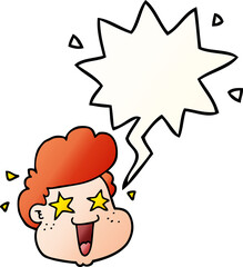 cartoon boy's face and speech bubble in smooth gradient style