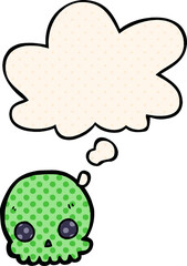 cartoon skull and thought bubble in comic book style
