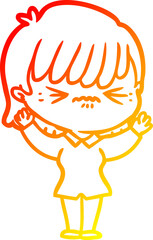 warm gradient line drawing annoyed cartoon girl