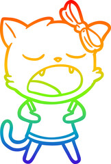 rainbow gradient line drawing cartoon yawning cat