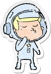 distressed sticker of a cartoon confident astronaut