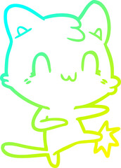 cold gradient line drawing cartoon happy cat karate kicking