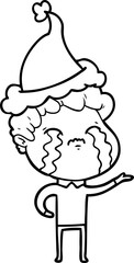 line drawing of a man crying wearing santa hat