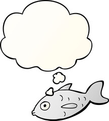cartoon fish and thought bubble in smooth gradient style