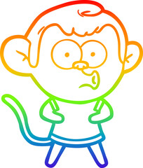 rainbow gradient line drawing cartoon surprised monkey
