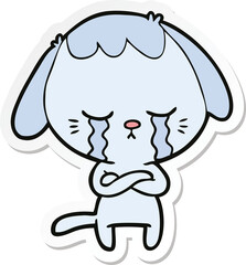 sticker of a cute puppy crying cartoon