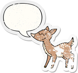 cartoon deer and speech bubble distressed sticker