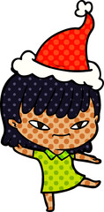 comic book style illustration of a woman wearing santa hat