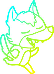 cold gradient line drawing cartoon running wolf laughing