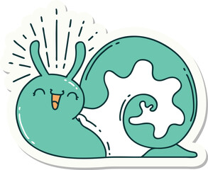 sticker of tattoo style happy snail