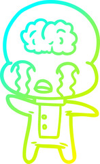 cold gradient line drawing cartoon big brain alien crying