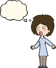 cartoon surprised woman with thought bubble