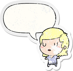 cartoon woman and speech bubble distressed sticker