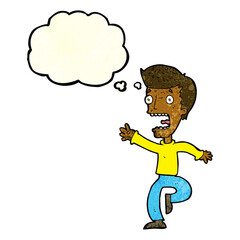 Fototapeta premium cartoon terrified man with thought bubble