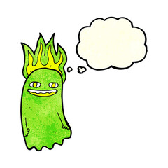 funny cartoon ghost with thought bubble