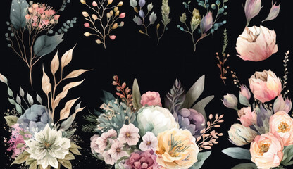 flowers with black background, card