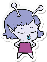 sticker of a cute alien girl cartoon
