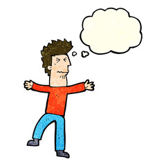 cartoon stressed man with thought bubble