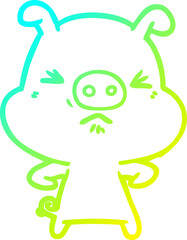 cold gradient line drawing cartoon angry pig