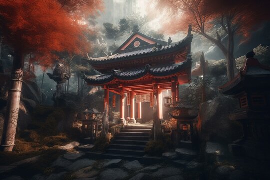 Anime Style Autumn Japanese Temple Chinese Temple Ancient Landscape Fall  Maple Culture, Generative Ai Stock Illustration - Illustration of ancient,  japanese: 280581797