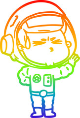 rainbow gradient line drawing cartoon stressed astronaut