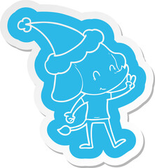 cute cartoon  sticker of a elephant wearing santa hat