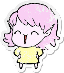 distressed sticker of a cartoon elf girl