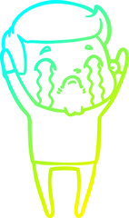 cold gradient line drawing cartoon man crying