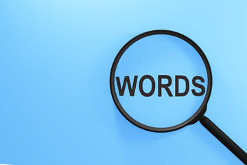 The inscription Words under magnifier. Words search concept