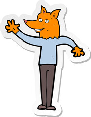 sticker of a cartoon waving fox man