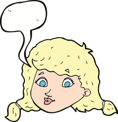 cartoon pretty female face with speech bubble