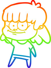 rainbow gradient line drawing cartoon girl smiling