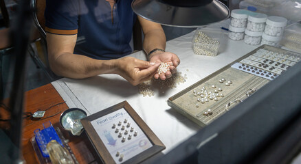 A pearl farm in operation in Ha Long city, Vietnam. Pearls are grown at this pearl farm. This...