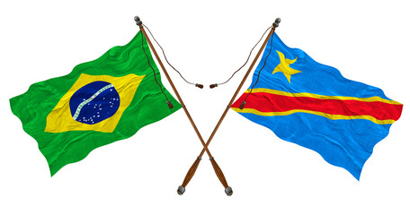 National flag  of Congo Democratic Republic and Brazil. Background for designers