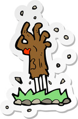 sticker of a cartoon zombie hand rising from ground