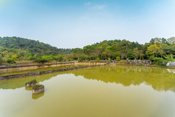 Aerial view of Hung King Temple, Phu Tho Province, Vietnam. On the traditional festival day.