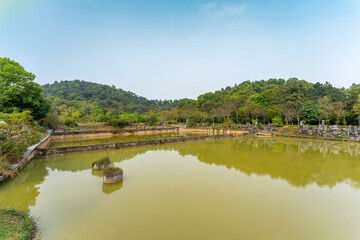 Aerial view of Hung King Temple, Phu Tho Province, Vietnam. On the traditional festival day.