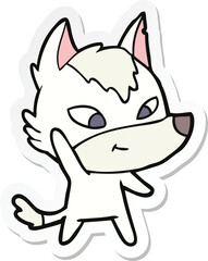 sticker of a friendly cartoon wolf