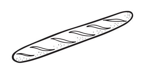 Simple hand drawn baguette in line art design. Outlined isolated vector illustration