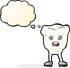 cartoon tooth looking afraid with thought bubble