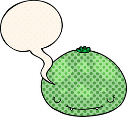 cartoon squash and speech bubble in comic book style
