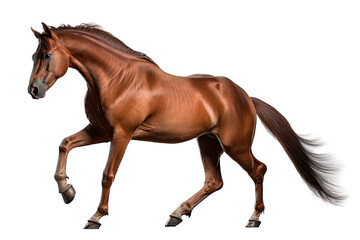 an isolated brown palomino horse running, jumping, side view portrait, equestrian-themed photorealistic illustration on a transparent background cutout in PNG, Generative AI - obrazy, fototapety, plakaty