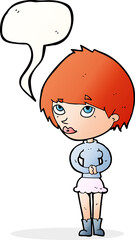 cartoon nervous woman with speech bubble