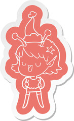 happy alien girl cartoon  sticker of a wearing santa hat