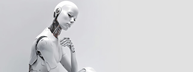 Futuristic artificial intelligence robot woman. Generative AI - obrazy, fototapety, plakaty