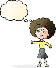 cartoon annoyed old woman with thought bubble