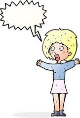 cartoon worried woman with speech bubble