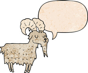 cartoon goat and speech bubble in retro texture style