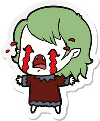 sticker of a cartoon crying vampire girl